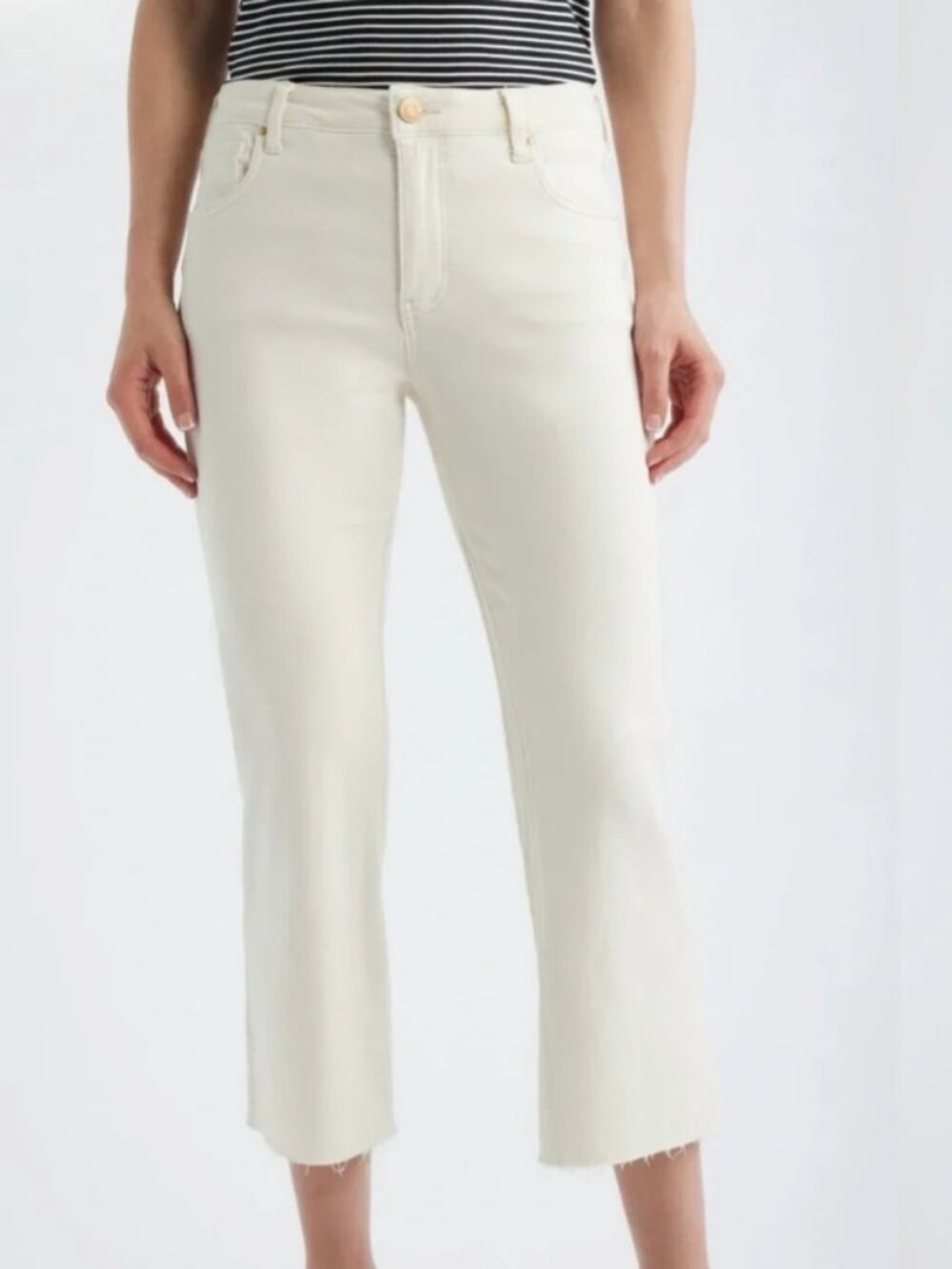 KUT FROM THE KLOTH Petite Kelsey Ankle Flare Jeans Size 2P Ecru Cream Denim NWT